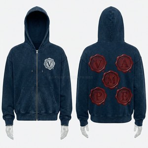 Custom Zip Hoodie Men Heavyweight Fleece Leaf Graphic Sweatshirt Vintage Wash Streetwear Full Zip Hoodies Apparel Manufacturer - Product Image 2