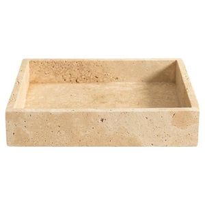 Bandeja de servir de mármol travertino con una construcción robusta de piedra natural para servir té, café, bocadillos y uso decorativo en la mesa. - Product Image 3