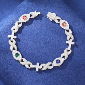 White Gold Paved <b>Infinity</b> Twist Cross Charm Lab Grown Diamond Luxury IGI Certified Heavy Gold XO Cross <b>Bracelet</b> - Product Image 3