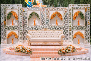 Magnífico Escenario con Espejos Estilo Palacio para Bodas, Decoración Elegante Estilo Mughal, Paneles de Madera Blancos al por Mayor en EE. UU. - Product Image 2