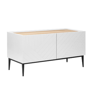 Hot-selling modern white 2-door storage <b>sideboard</b> with a light wood top and black metal legs. - Product Image 4