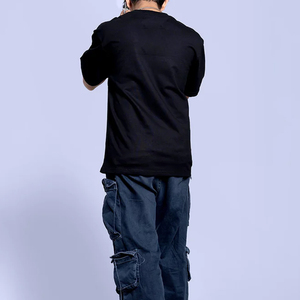 T-shirts en coton tricoté surdimensionnés pour hommes, col rond, manches longues, écologiques, anti-plis, logo gaufré sur le devant, style urbain - Product Image 2