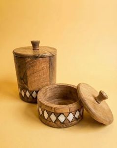 Pot de rangement en bois d'acacia avec couvercle, récipient de rangement de cuisine en bois fait main, pot à épices en bois naturel, rangement alimentaire décoratif - Product Image 1