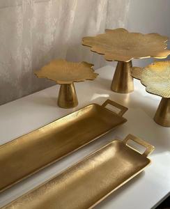 Golden Finished Geometric Shape Set of 3 Aluminum Metal <b>Cake</b> Stand Western Design for Parties & Events - Product Image 1