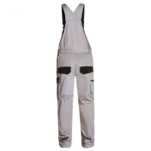 Waterproof Work Bib Overalls Light Grey Adjustable Shoulder <b>Straps</b> Reinforced <b>Knee</b> Pockets - Product Image 3