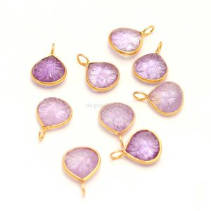 จี้รูปดอกไม้พลอยอเมทิสต์สีชมพูธรรมชาติ เงินแท้ 925 แกะสลักด้วยมือ จี้รูปหัวใจสำหรับทำเครื่องประดับ - Product Image 6