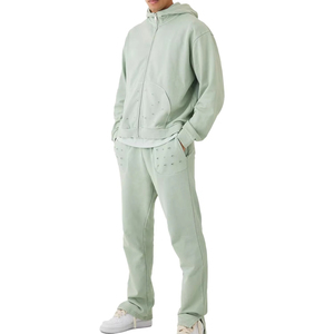 Survêtement Homme Délavé Effet Usé de Haute Qualité Personnalisable Vintage Streetwear Uni Polyester/Coton Effet Soleil Décoloré Prix Abordables - Product Image 1