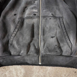 Sudadera con capucha extragrande con cremallera y pedrería, estilo vintage, lavado ácido, streetwear, algodón grueso, grunge, Y2K, OEM - Product Image 4
