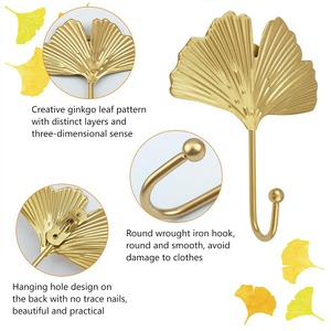 Gold Ginkgo Leaf Wall Hook <b>Metal</b> Botanical Shaped <b>Coat</b> <b>Hanger</b> Decorative Single Hook For Entryway Kitchen Bathroom Home Decor - Product Image 3