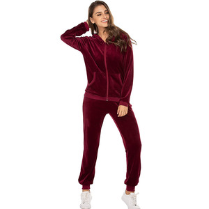 Conjunto deportivo de 2 piezas para mujer, 100% algodón suave, sudadera con capucha y pantalones, traje de terciopelo para gimnasio, deportes, conjunto de chándal de terciopelo para chicas - Product Image 3