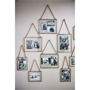 Cadre photo mural moderne en métal avec sangle en cuir, cadre décoratif pour photos, affichage flottant en verre pour la décoration intérieure - Product Image 1