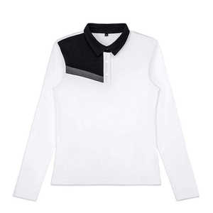 Men's <b>Long</b>-<b>Sleeve</b> Asymmetrical Color-Block Polo <b>Shirt</b> 2026 Smart-Casual Tailored Fit Black & <b>White</b> Contrast Professional Top - Product Image 3