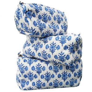 Pochette de voyage matelassée à fermeture éclair pour sacs, style bohème fait main en tissu de coton, pour maquillage et soins de la peau - Product Image 1