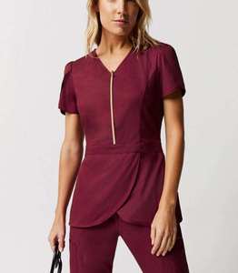GLOWING NEON INDUSTRY Women's Doctor Scrub <b>Top</b> Set V-Neck Short Sleeve Rayon Woven Fabric Seamless Fusing Hospital Uniform - Product Image 2