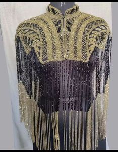 Black Gold Beaded Fringe Cape Sequin Embroidered Shoulder Collar Women Evening Party Fashion Garment Accessory - Product Image 2