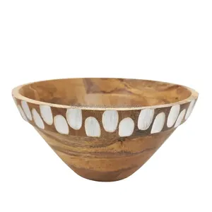Nuevo cuenco redondo de madera de diseño de lujo Simple mitad natural y mitad color blanco diseño clásico ensaladera para restaurante y hogar - Product Image 1