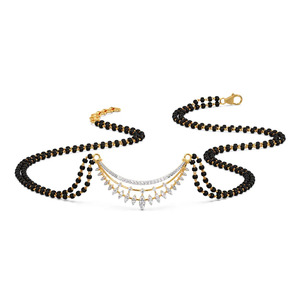 Collier chaîne traditionnel à double rang de perles noires et diamants en arc - Product Image 3