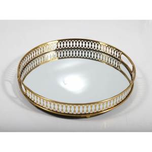 Plateau de vanité rond doré avec miroir, plateau de rangement décoratif, plateau de service, organisateur de bijoux à cadre métallique pour coiffeuse, décoration de mariage - Product Image 3