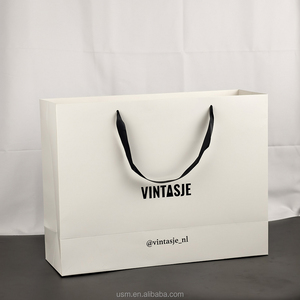 Recycled Luxury Cream Beige Kraft <strong>Paper</strong> Shopping <strong>Bag</strong> <strong>With</strong> Your Own <strong>Logo</strong> Ribbon Handle Bow for Gift Packaging Custom <strong>Printing</strong> - Product Image 4