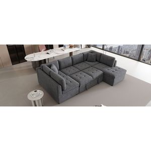 Divano Sezionale a U Oversize da 300 cm con Letto Estraibile e Due Cuscini Decorativi Grigi per Soggiorno - Product Image 3