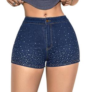 กางเกงยีนส์ขาสั้นติดพลอยเทียมมีกระเป๋าบางและบางสำหรับ2025ฤดูร้อน - Product Image 1