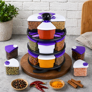 Spice <b>Rack</b> Rotating Organizer Kitchen 3 Tier 360° Revolving Spice Container Set Airtight Jars Compact Storage Solution - Product Image 1