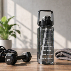 Plastic Drinking Water Bottle with Lid, <b>Reusable</b> Empty Bottle for Travel, Gym & Office 2000ml - Product Image 1