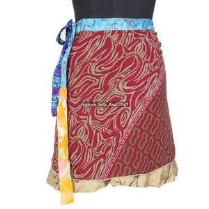 Indian <b>Wrap</b> Mini Skirt Festival Summer Casual <b>Beach</b> Sexy Look Designer Printed Rayon Silk Sari Reversible Two Layer Around Mini - Product Image 4