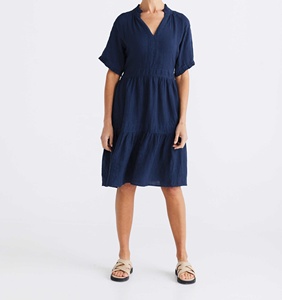 Robe décontractée vintage en lin à manches chauve-souris, coupe trapèze, longueur genou, écologique, respirante, avec ourlet à volants élégant, ajustable, grande taille - Product Image 5