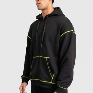 เสื้อฮู้ดซิปผู้ชายสีดำ ยี่ห้อ Index Apparel ผ้าเฟรนช์เทอร์รี่ ทรงปกติ สวมใส่สบายๆ สำหรับฤดูใบไม้ร่วง แต่งดีเทลตะเข็บสีเขียว - Product Image 5