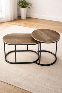 ชุดโต๊ะน้ำชาและกาแฟแบบซ้อน 2 ตัว รุ่นขายดีที่สุด โครงเหล็กสีดำ ท็อปพีบี เฟอร์นิเจอร์ห้องนั่งเล่นสไตล์โพสต์โมเดิร์น - Product Image 3