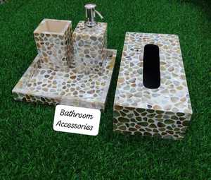 Luxury Mother of Pearl Resin Bathroom Accessories Set Handmade Resin Bath Set Soap Dispenser <b>Toothbrush</b> <b>Holder</b> Tray Tissue Box - Product Image 2