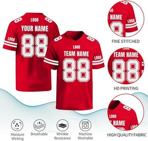Maillot de football américain rouge personnalisable pour homme, col en V, manches courtes, impression numérique, respirant, séchage rapide, sangle réglable - Product Image 5