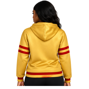 PDK <b>Hoodie</b> <b>Women</b> Gold <b>Red</b> Striped Sleeve 1923 Pullover Hooded Sweatshirt Varsity Block Letters Kangaroo Pocket - Product Image 2
