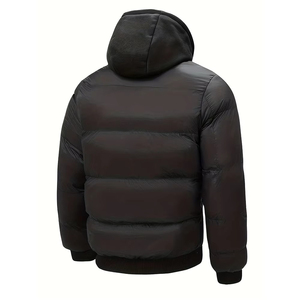 Veste matelassée bleue slim à capuche pour homme, coupe-vent, fermeture éclair frontale, décontractée, hiver, couleur unie, coupe régulière, polyester/nylon - Product Image 4