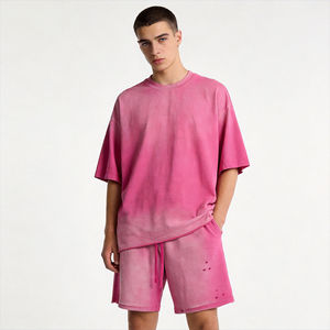 Ensemble deux pièces tendance pour homme, été, coton, délavé à l'acide, effet soleil, t-shirt et short respirants, ensemble décontracté - Product Image 2