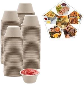 Mini-bols 100 % bagasse pour sauces et épices, petits bols jetables pour événements et fêtes, 2 oz, compostables, qualité alimentaire, pour trempettes et collations - Product Image 1