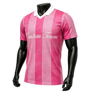 Maillot de football personnalisé pour homme, rose rayé, sublimé, manches courtes, col rond, polyester respirant, coupe athlétique, 160g - Product Image 3