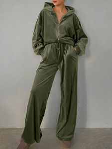 Wholesale <b>Women's</b> <b>Velvet</b> Casual Winter <b>Tracksuits</b> Y2K Rhinestone 2 Piece Long Set Customizable Colors Sizes for Fashion - Product Image 2