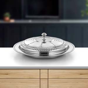 Bol de service en métal poli de haute qualité avec couvercle, compatible lave-vaisselle, écologique, pour servir des dattes, design moderne, idéal pour les cadeaux, les fêtes, le Ramadan - Product Image 3