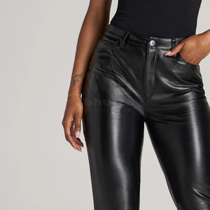 Pantalones de Cuero Rectos de Cintura Alta para Mujer, Ecológicos, Transpirables, Ligeros para Invierno, de Cuero Genuino de Alta Calidad - Product Image 6