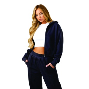 Survêtement d'hiver à fermeture éclair complète pour femme 65% coton 35% Polyester foncé étain ombre boucle FZ capuche courte lavée 6XL - Product Image 2