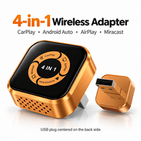 Adaptateur de voiture sans fil 4-en-1 en alliage d'aluminium, récepteur USB prenant en charge CarPlay, Android Auto, AirPlay et la mise en miroir d'écran Miracast