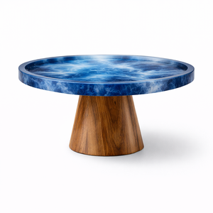 Base para Pastel de Resina Azul con Base de Madera, Plato Redondo Moderno para Servir, para Bodas, Fiestas, Decoración del Hogar, Elegante Soporte para Exhibir Pasteles - Product Image 2