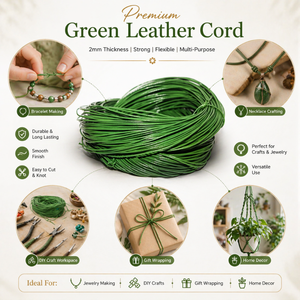 Natural Green Leather Cord 2mm | Premium Durable Flexible Strong <b>String</b> for Jewelry Making, <b>Bracelets</b>, Necklaces & DIY Craft - Product Image 6