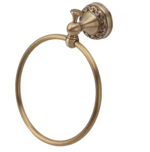 Antique Gold Tone Metal Towel Ring Wall Mounted Circular Bathroom Storage Holder Rust Resistant Single Tier Towel Holder - Product Image 5