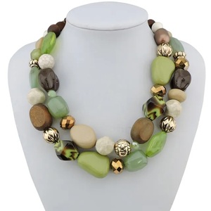 Lindo Collar de Dos Capas con Cuentas de Resina, Cuentas Vintage de Color Turquesa, Chapado en Oro, Estilo de Bola Redonda, Joyería de Moda - Product Image 2