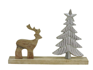 Figurine de renne en bois moderne et durable Artesign et arbre de Noël en aluminium nickelé avec étoile sur base en bois pour la décoration - Product Image 4