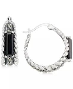 Orecchini a cerchio in argento Sterling in onice (3-1/2x9-1/2mm) e Marcasite | Macy's - Product Image 1