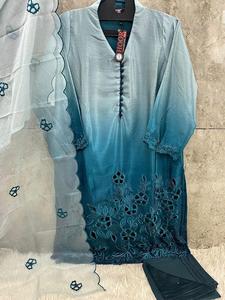 Elegante zorro bordado Georgette Shalwar Kameez vestido Organza Dupatta satén algodón inferior XL (42) traje de lujo paquistaní indio - Product Image 2